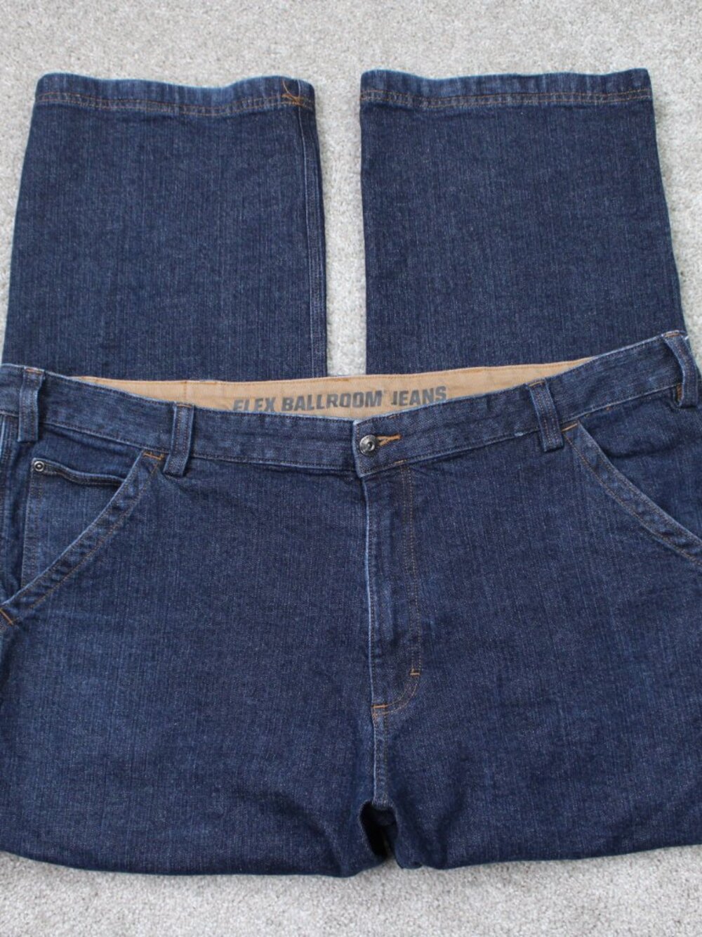 Duluth Jeans Mens 44x30 Blue DuluthFlex Ballroom Relaxed Fit Carpenter Stretch